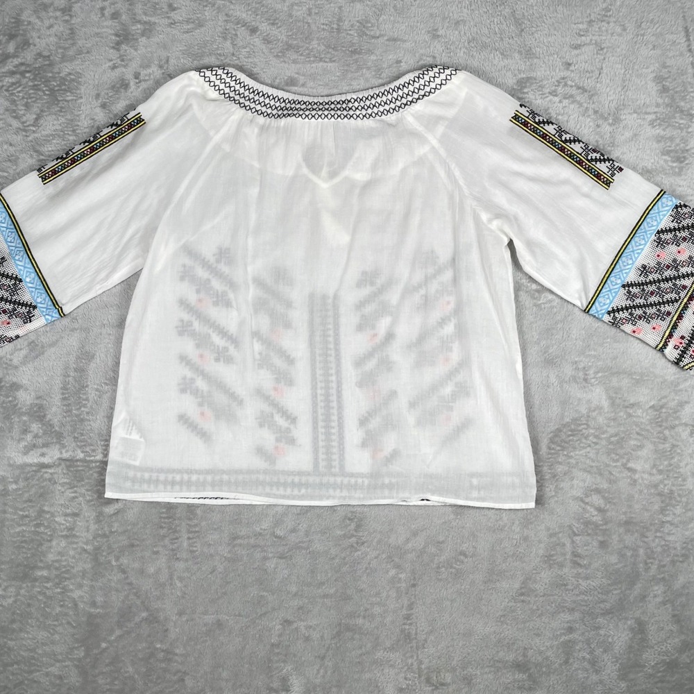 Paparazzi Womens White Cotton Embroidered Peasant Blouse Boho Tassel Top Small - Picture 3 of 7